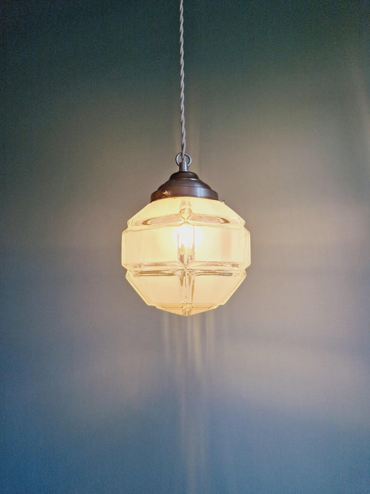 Art Deco Pendant Light in Faceted Satin Glass, 1920s