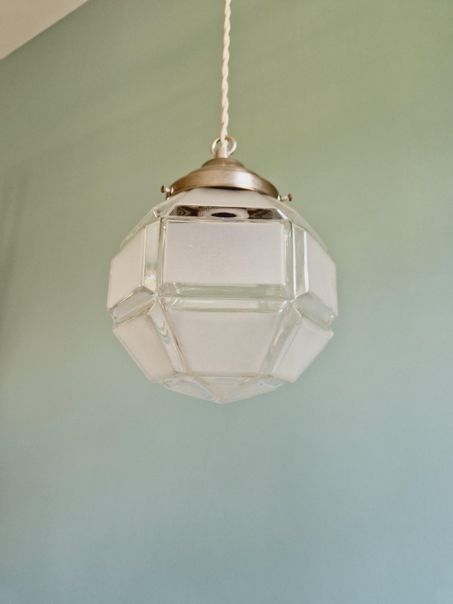 Art Deco Pendant Light in Faceted Satin Glass, 1920s