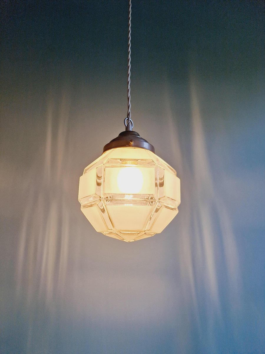 Art Deco Pendant Light in Faceted Satin Glass, 1920s