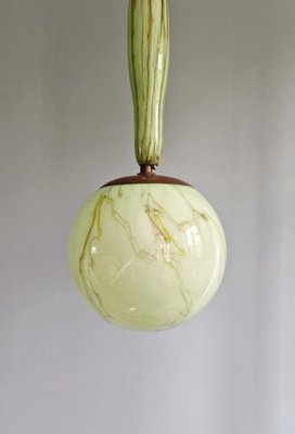 Art Deco Pendant Light in Green Marbled Opaline Glass, Former Czechoslovakia, 1920s-FAX-2035899