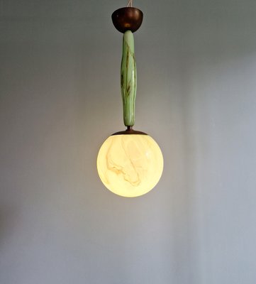 Art Deco Pendant Light in Green Marbled Opaline Glass, Former Czechoslovakia, 1920s-FAX-2035899