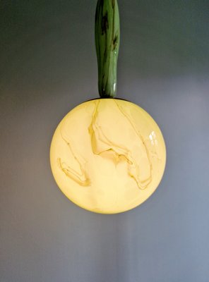 Art Deco Pendant Light in Green Marbled Opaline Glass, Former Czechoslovakia, 1920s-FAX-2035899