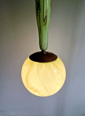 Art Deco Pendant Light in Green Marbled Opaline Glass, Former Czechoslovakia, 1920s-FAX-2035899