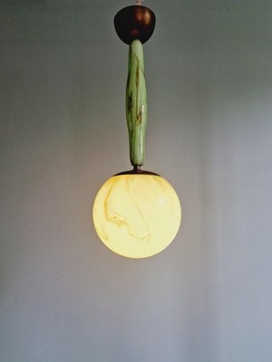 Art Deco Pendant Light in Green Marbled Opaline Glass, Former Czechoslovakia, 1920s-FAX-2035899