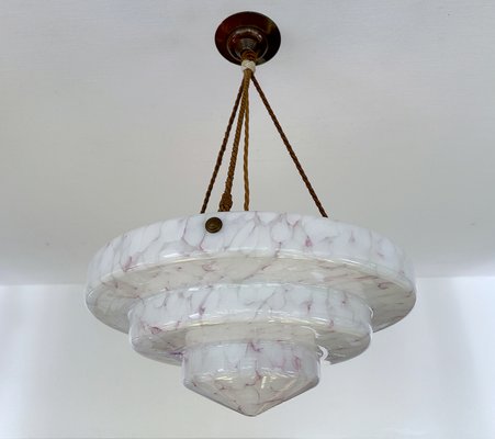 Art Deco Pendant Light in Pink Purple White Glass, 1930s-GUT-2036087