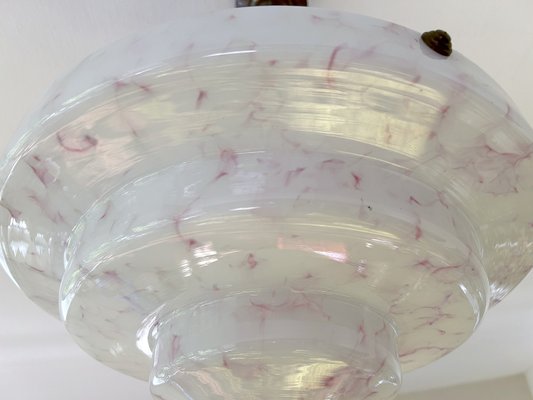 Art Deco Pendant Light in Pink Purple White Glass, 1930s-GUT-2036087