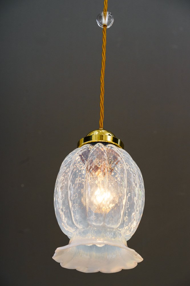 Art Deco Pendant with Opaline Glass Shade, 1920s