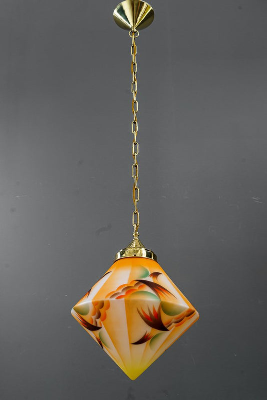 Art Deco Pendant with Original Glass Shade, Vienna, Austria, 1920s