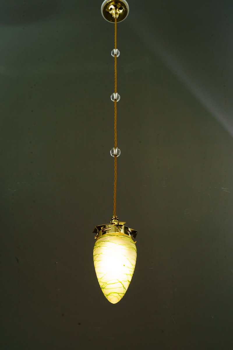 Art Deco Pendant with Palme Koenig Glass Shade, Vienna, 1920s