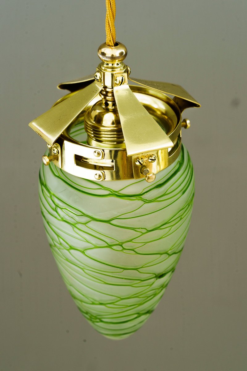 Art Deco Pendant with Palme Koenig Glass Shade, Vienna, 1920s