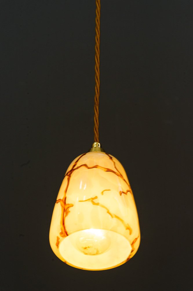 Art Deco Pendants with Original Glass Shades, 1920, Set of 2