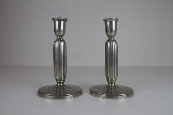 Art Deco Pewter Candle Holders by Just Andersen, 1930s, Set of 2-WIX-1752421