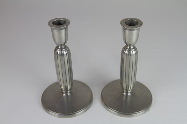 Art Deco Pewter Candle Holders by Just Andersen, 1930s, Set of 2-WIX-1752421