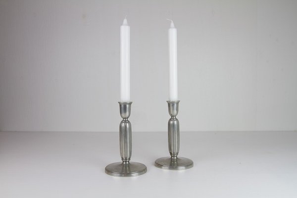 Art Deco Pewter Candle Holders by Just Andersen, 1930s, Set of 2-WIX-1752421