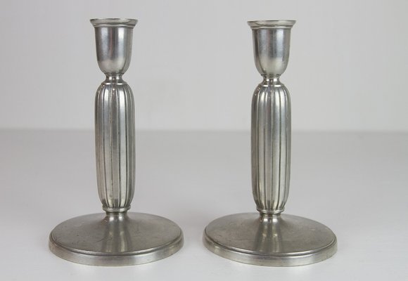 Art Deco Pewter Candle Holders by Just Andersen, 1930s, Set of 2-WIX-1752421