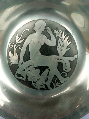 Art Deco Pewter Woman Plate fromJust Andersen Design, Denmark, 1920s-KGD-2018465