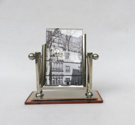 Art Deco Picture Frame in Nickel & Cognac-Colored Mirror Glass-EY-956496