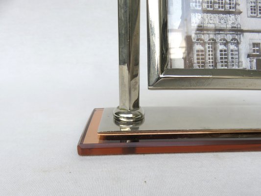 Art Deco Picture Frame in Nickel & Cognac-Colored Mirror Glass-EY-956496