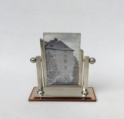 Art Deco Picture Frame in Nickel & Cognac-Colored Mirror Glass-EY-956496