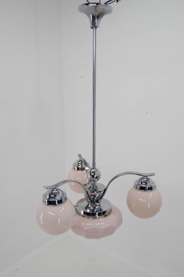 Art Deco Pink Glass Chrome-Plated Chandelier, 1930s-TZ-1158546