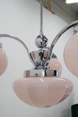 Art Deco Pink Glass Chrome-Plated Chandelier, 1930s-TZ-1158546