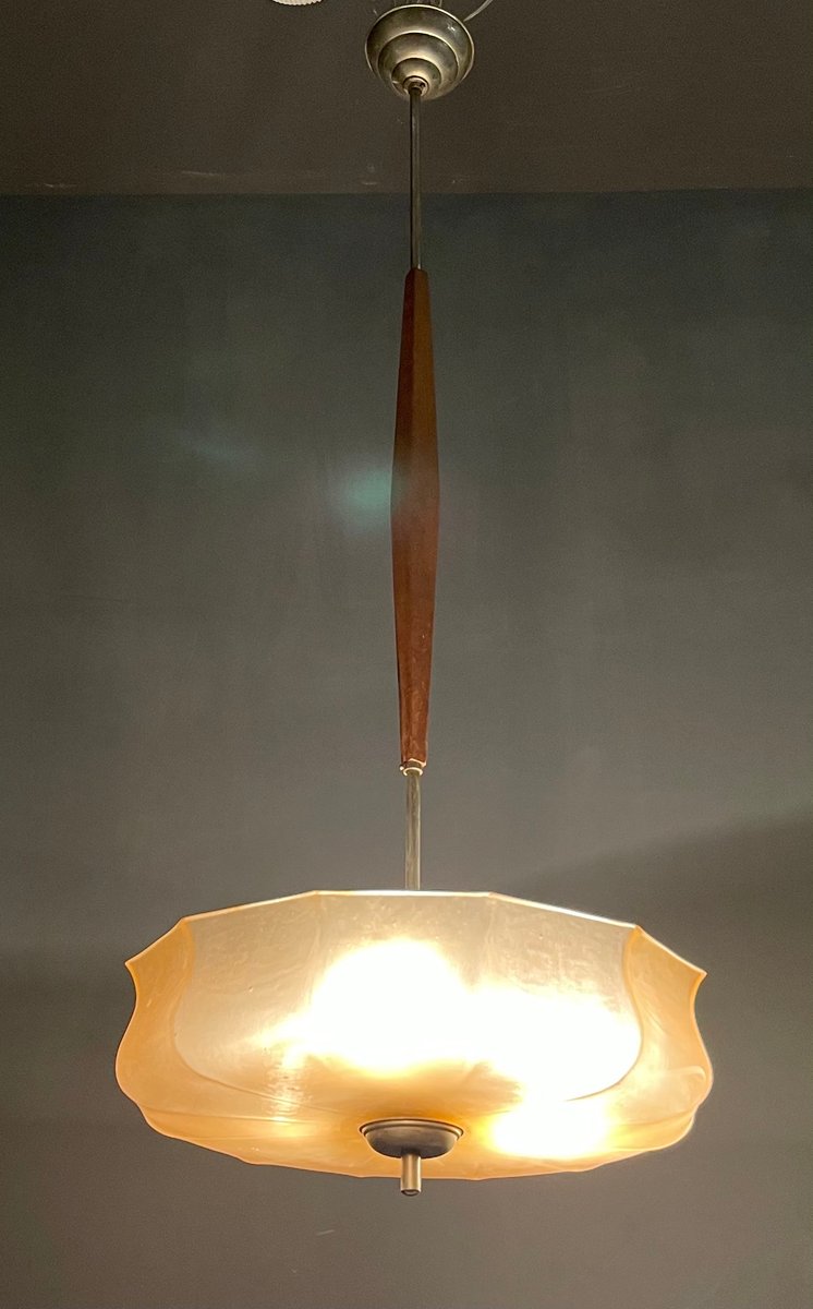 Art Deco Pink Glass Light Pendant, 1950s