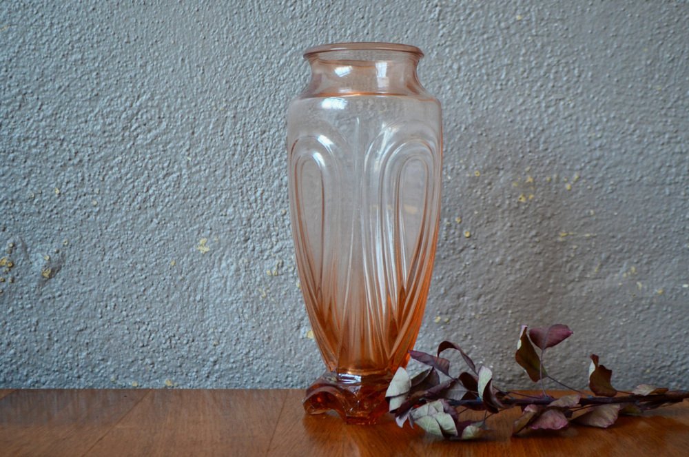 Art Deco Pink Glass Vase, 1940s