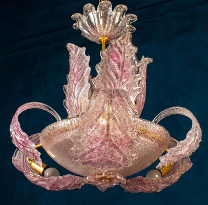 Art Deco Pink Ninfea Murano Glass Chandelier from Barovier, Italy, 1940-MBH-1052808