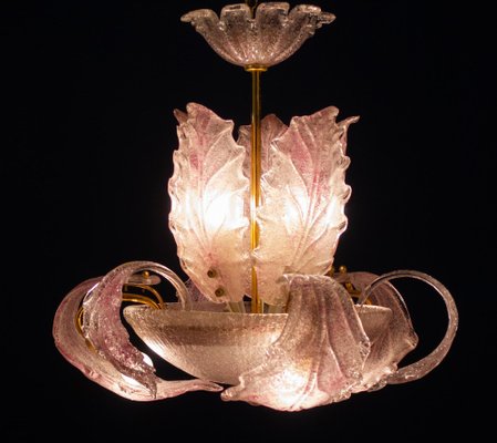 Art Deco Pink Ninfea Murano Glass Chandelier from Barovier, Italy, 1940-MBH-1052808