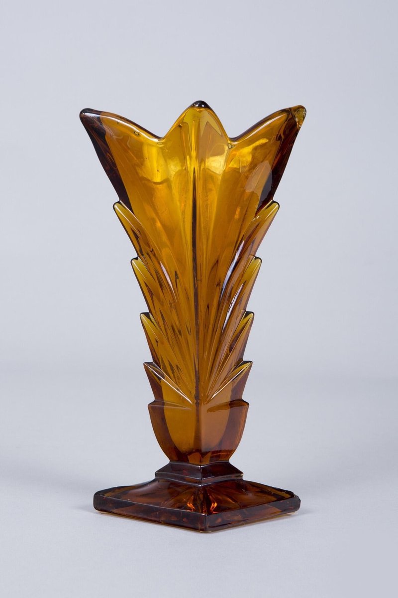 Art Deco Pink, Yellow and Orange Glass Vases, Bohemia, Set of 3