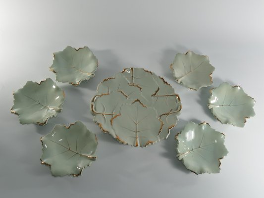 Art Deco Pistamio and Gold Leaf Plates, Set of 7-RUK-1758045