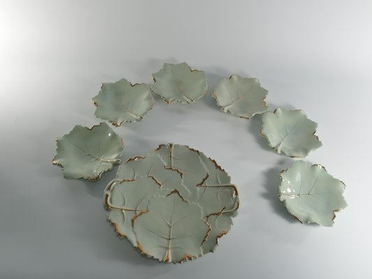 Art Deco Pistamio and Gold Leaf Plates, Set of 7-RUK-1758045