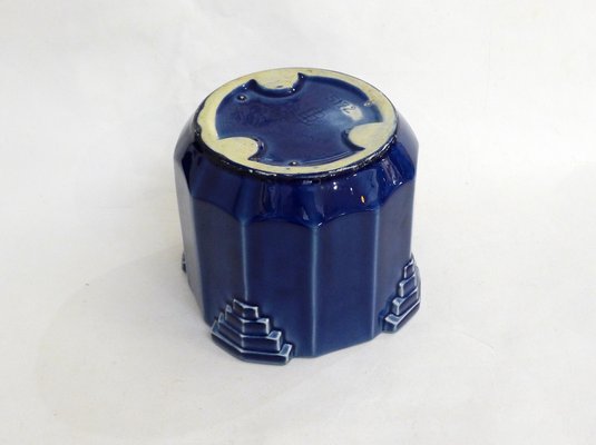 Art Deco Planter in Cobalt Blue Earthenware by De Bruyn, France, 1920s-RNR-2043353