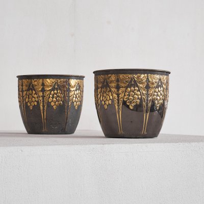 Art Deco Planters with Floral Decor, 1920s-1930s, Set of 2-LPQ-1750921