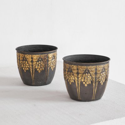 Art Deco Planters with Floral Decor, 1920s-1930s, Set of 2-LPQ-1750921