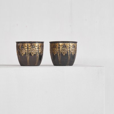 Art Deco Planters with Floral Decor, 1920s-1930s, Set of 2-LPQ-1750921