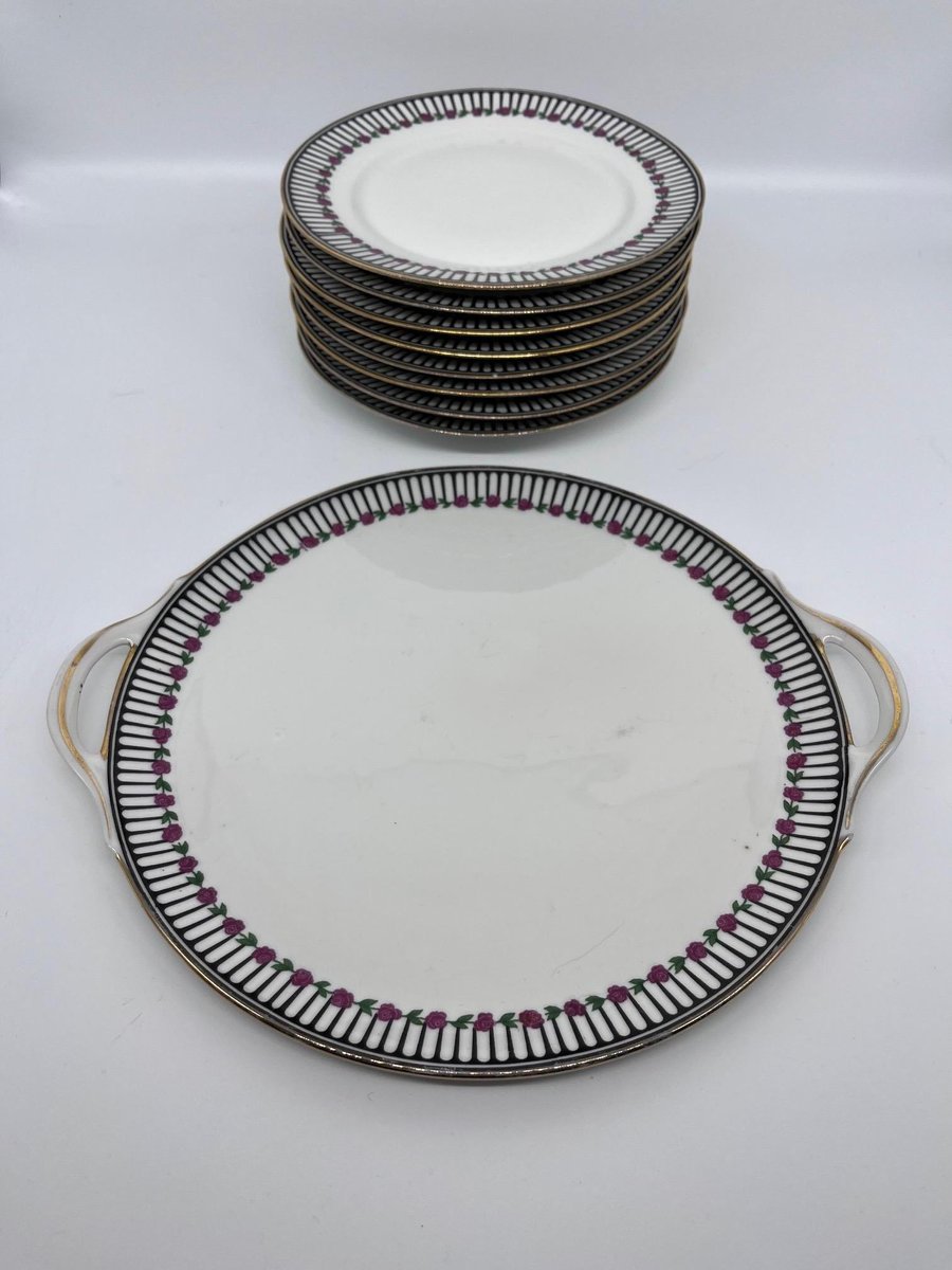 Art Deco Plates and Dish from Chabrol et Poirier, Set of 9