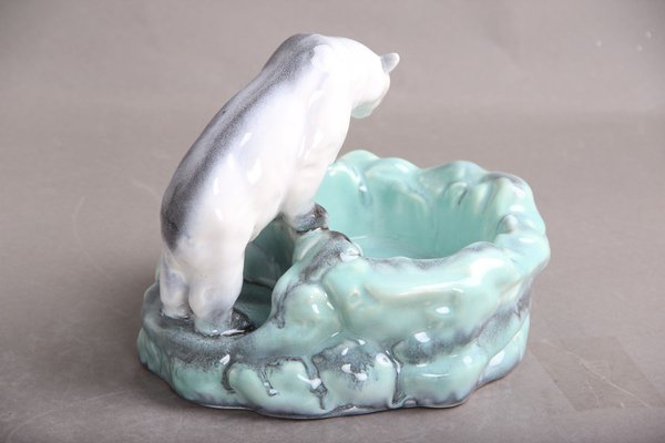 Art Deco Polar Bear Sculpture Dish by Ditmar Urbach, Czech, 1930s-DQ-1356662