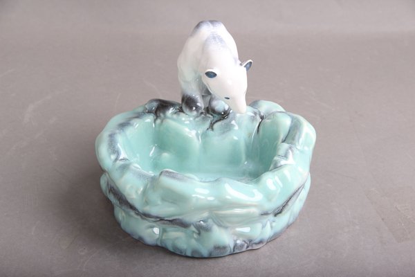 Art Deco Polar Bear Sculpture Dish by Ditmar Urbach, Czech, 1930s-DQ-1356662