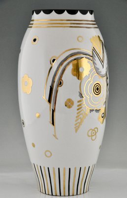 Art Deco Porcelain Vase with Flowers by Ernest Ventrillon for Les Arts Réunis, 1930s-KTN-1730000