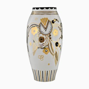 Art Deco Porcelain Vase with Flowers by Ernest Ventrillon for Les Arts Réunis, 1930s-KTN-1730000