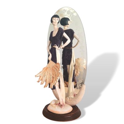 Art Deco Portuguese Sculpture of Woman with Mirror, 1920s-SCS-1339250