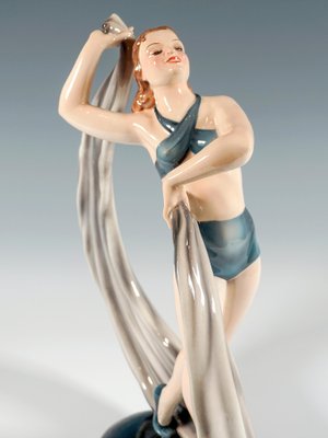 Art Deco Posing Dancer with Cloth Figurine attributed to Stephan Dakon for Keramos, Vienna, 1945-EMT-1804726