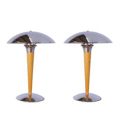 Art Deco Postmodern Chrome and Wood Table Lamps Dakapo by Ikea, 1980s, Set of 2-XT-2030185