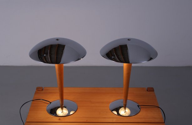 Art Deco Postmodern Chrome and Wood Table Lamps Dakapo by Ikea, 1980s, Set of 2-XT-2030185