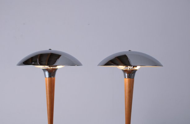 Art Deco Postmodern Chrome and Wood Table Lamps Dakapo by Ikea, 1980s, Set of 2-XT-2030185