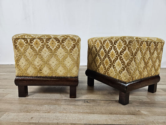 Art Deco Poufs in Upholstered Walnut, 1930s, Set of 2