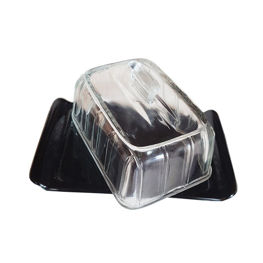 Art Deco Pressed Glass Butter Dish from Leerdam