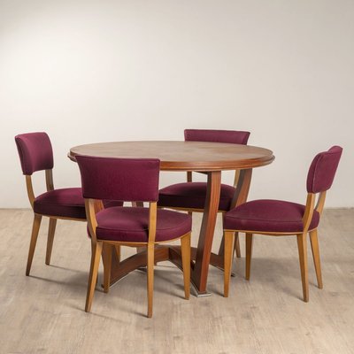 Art Deco Purple Silk Chairs by Jules Leleu, Set of 4-VJZ-903736