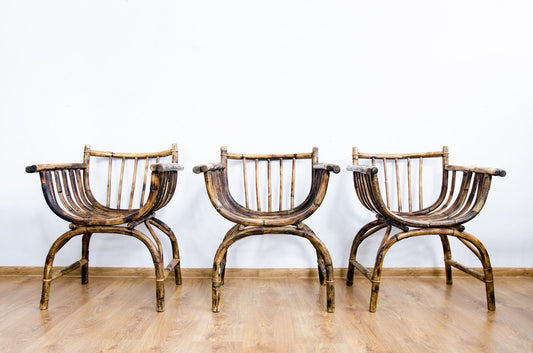 Art Deco Rattan Armchairs, Set of 3